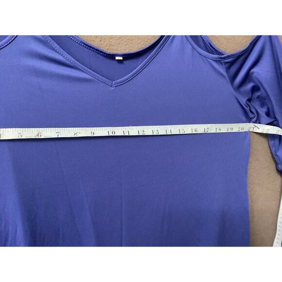 Royal Blue Cold Shoulder Top Size 1XL Stylish Gold Buckle Straps Casual - Picture 4 of 6